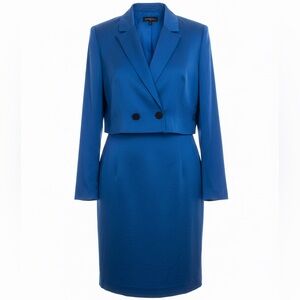 Mare Mare x Anthropologie Royal Blue Satin Blazer & Mini Skirt Set Size L